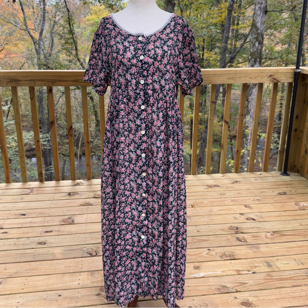 Vintage 90s Bonjour Floral Cottagecore Romantic Button-front Maxi Dress Medium